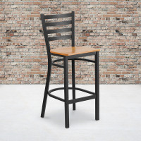 Flash Furniture XU-DG697BLAD-BAR-NATW-GG Metal Restaurant Bar Stool in Black Natural